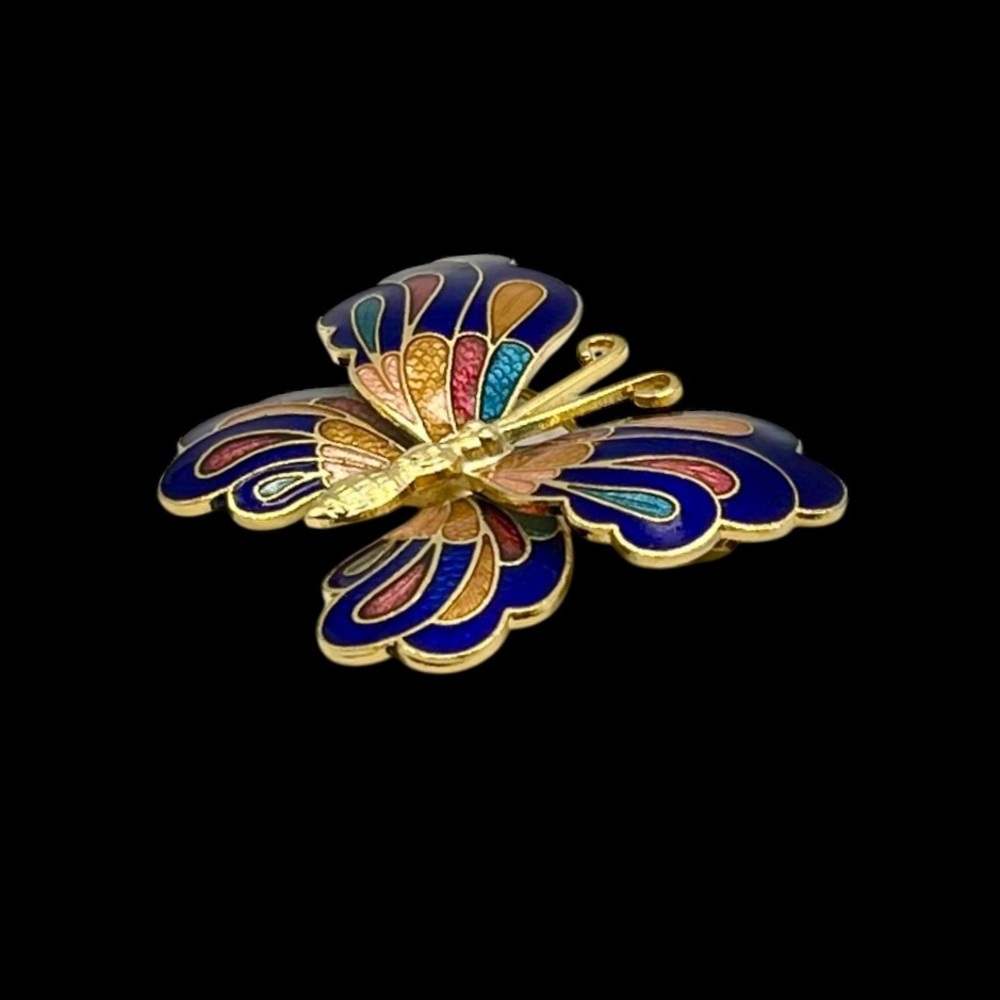 Beautiful Cloisonné Butterfly Brooch Vibrant Enamel on Gold Tone - Picture 6 of 10